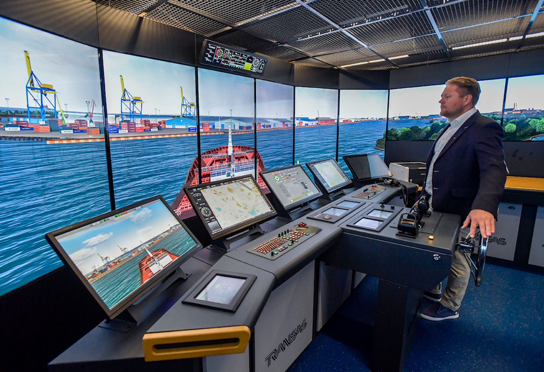 Marko Löytökorpi driving maritime simulator.