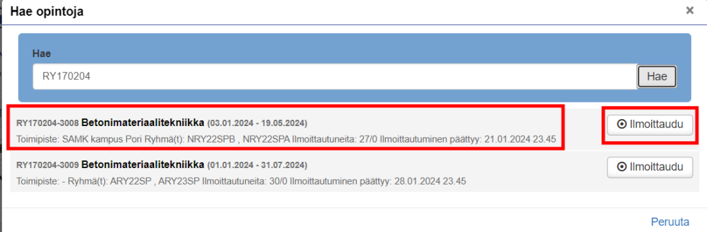 Lokissa valitaan myös opinnot, sekä ilmoittaudutaan opintojaksoille ja lukuvuodelle.