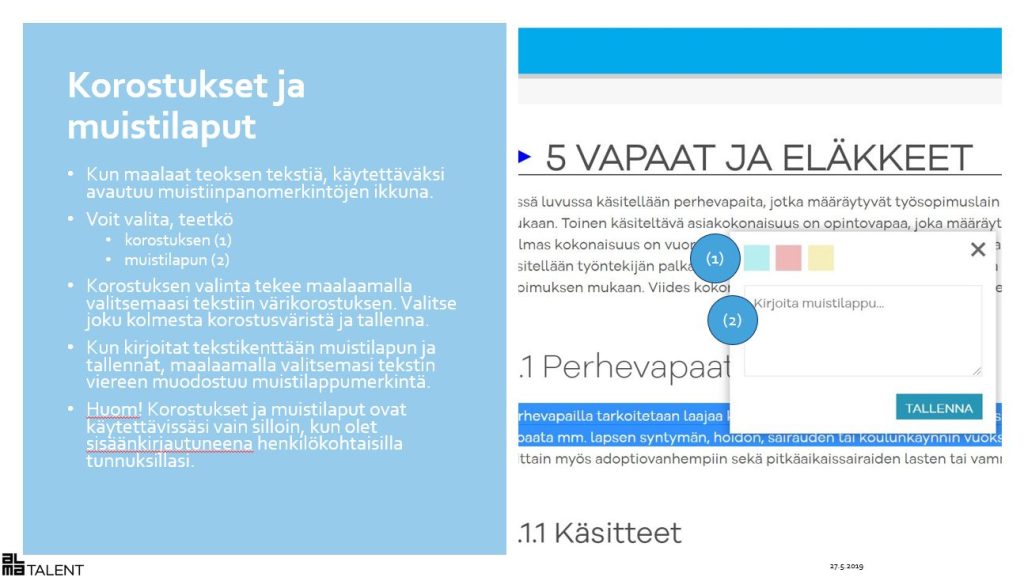 Korostukset ja muistilaput