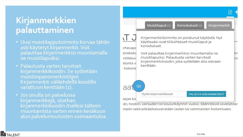 Kirjanmerkkien palauttaminen