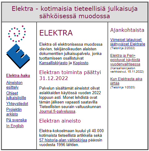 Kuvakaappaus Elektran nettisivulta.