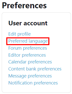 Moodle profile settings and language.