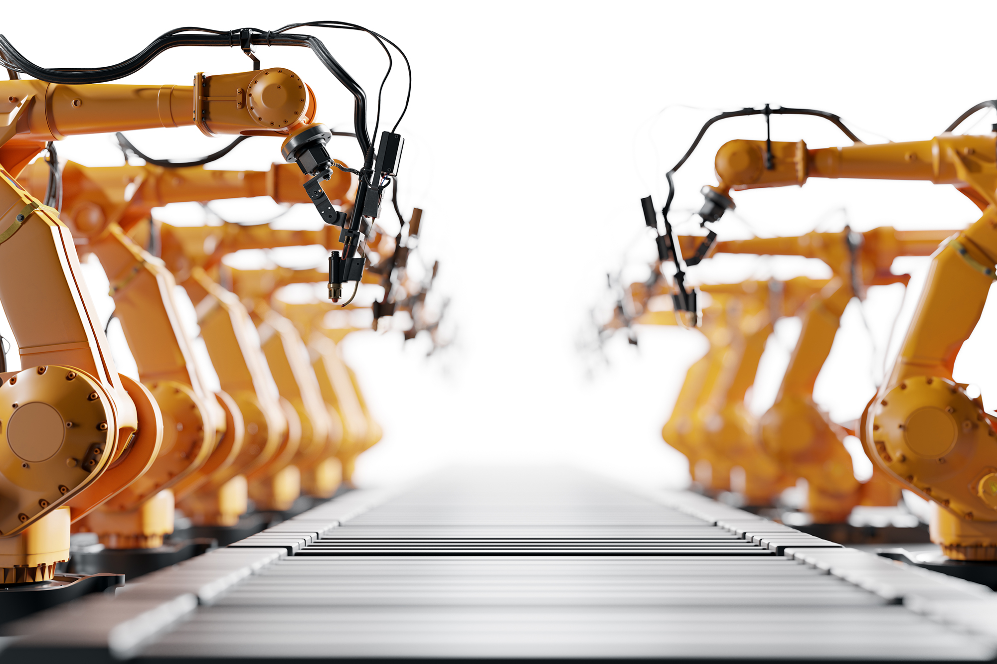 Industrial robots side by side on a production line.