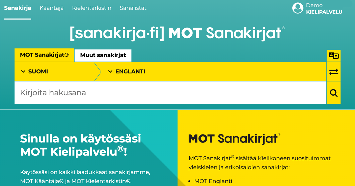 MOT Sanakirjat, näytönkaappaus, screenshot.