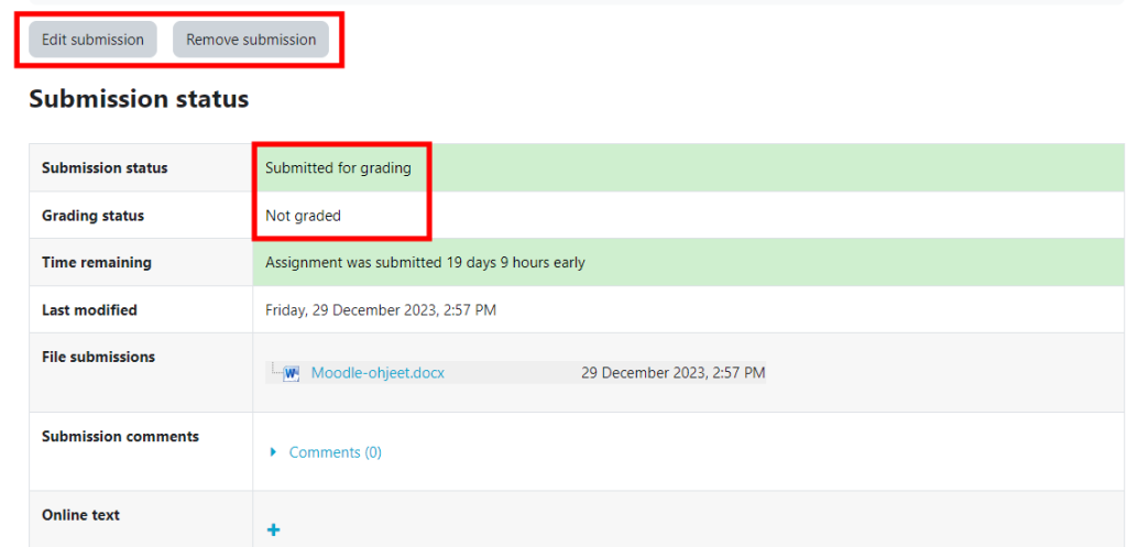 Moodle submitting status guide.