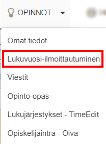 Loki-järjestelmän lukuvuosi-ilm,oittautuminen opinnot-valikosta.
