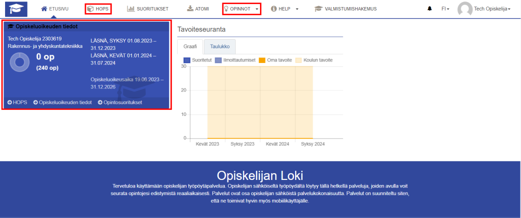 Loki-järjestelmän työpöytä näkymä