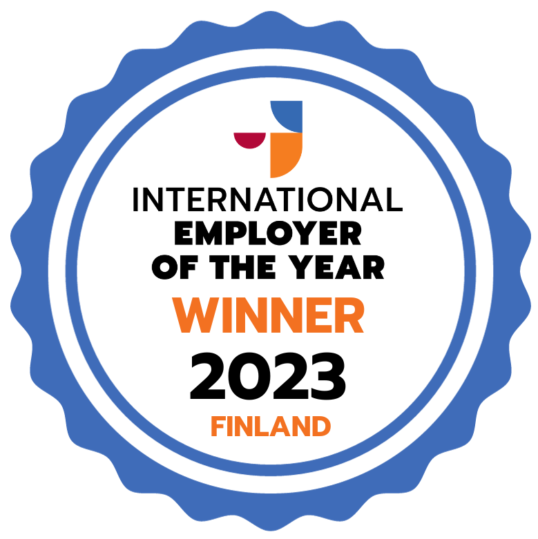 A stamp that reads Winner, International Employer of the Year 2023.