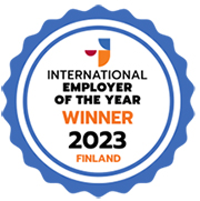 Leima, jossa lukee winner, international employer of the year 2023.