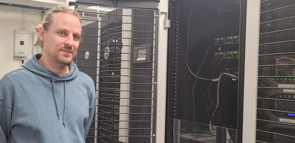 Toni Aaltonen in the server room.