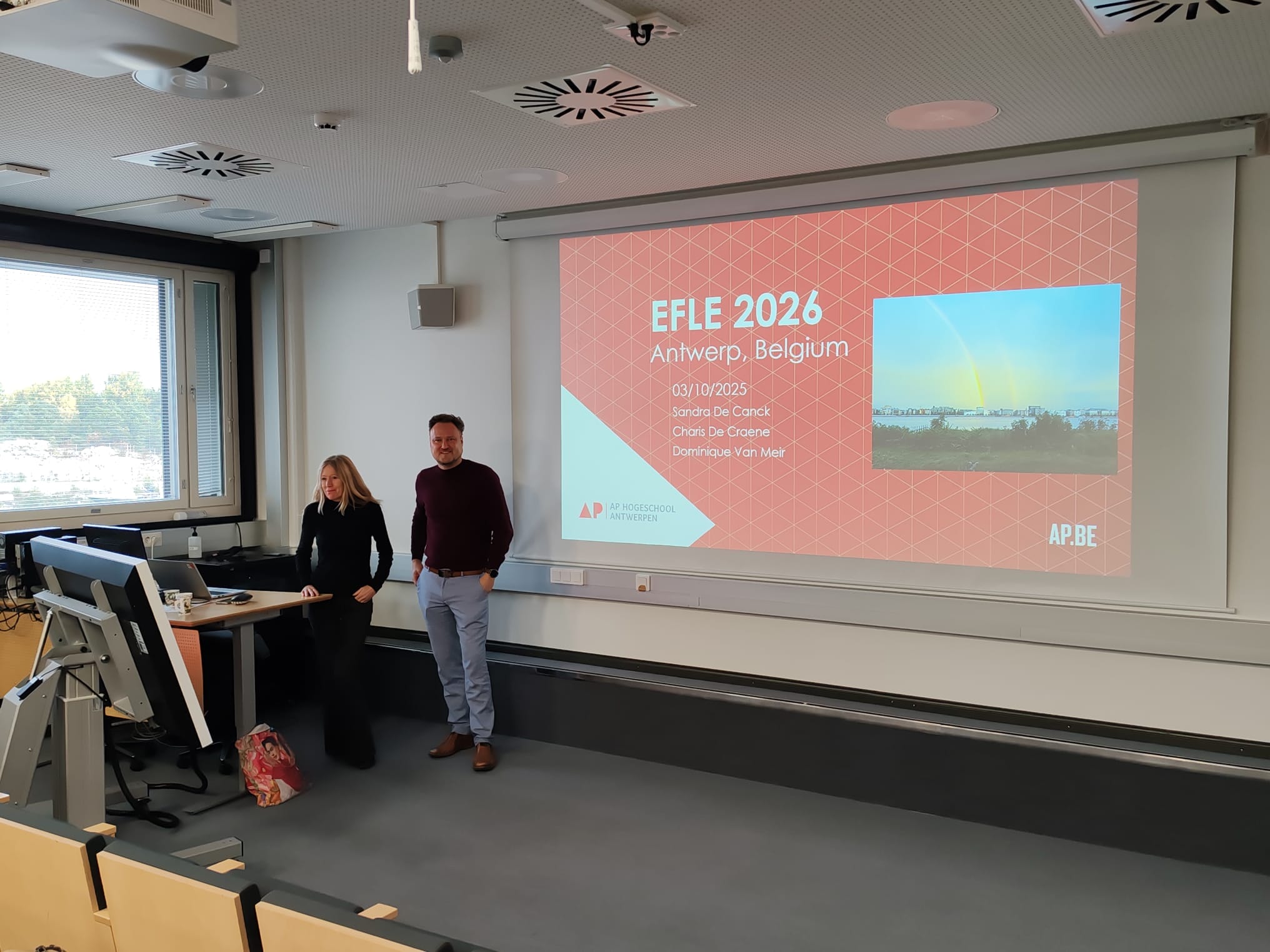 Speakers in front of the auditorium.