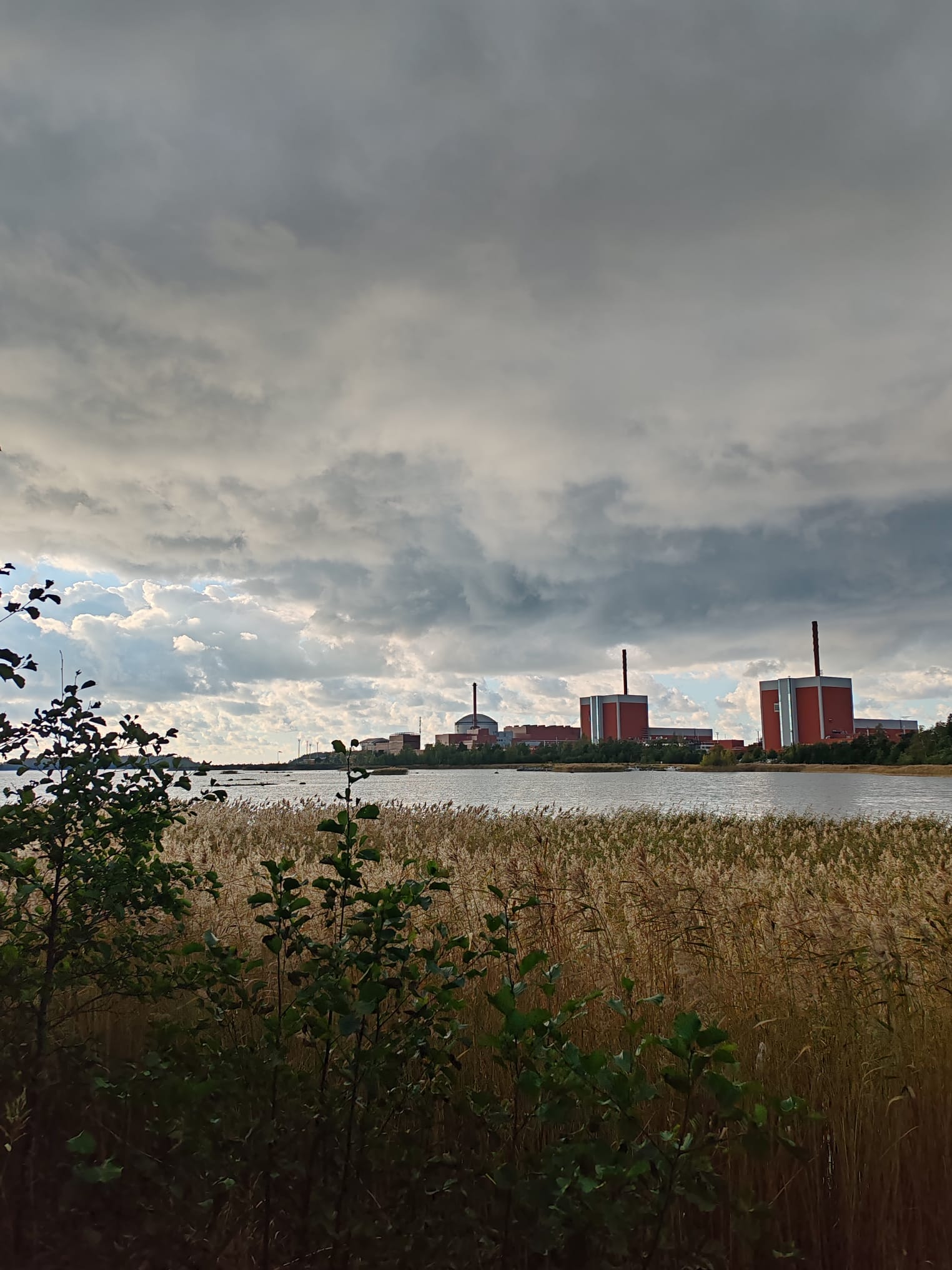 Landscape photo, with the Olkiluoto nuclear power plant in the background.