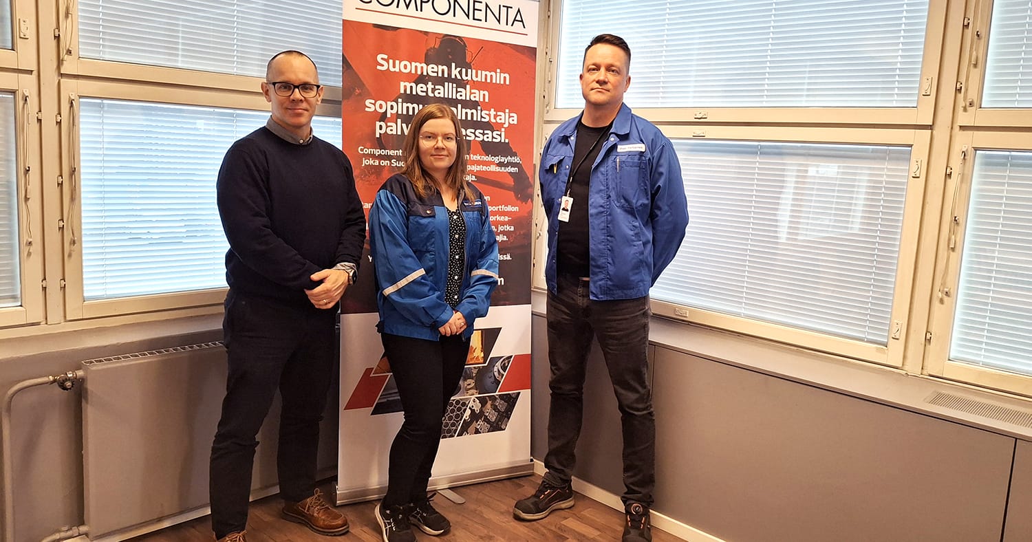 Sopimuksen allekirjoitustilaisuuteen osallistuivat osaamisaluejohtaja Heikki Haaparanta, Componentan HR Generalisti Maija Turunen ja Porin valimon päällikkö Pasi Vartiainen.
