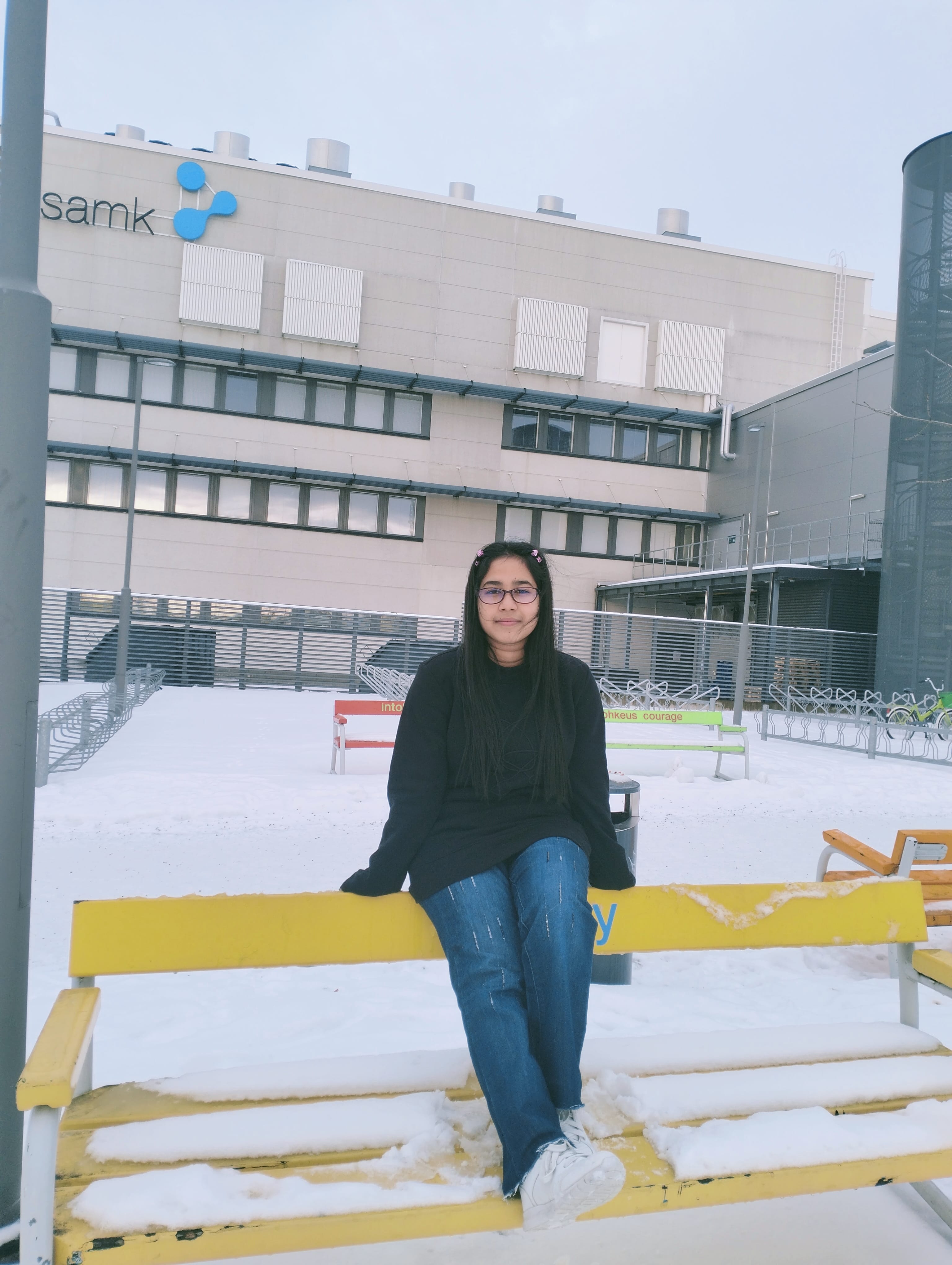 Taslima in front of the SAMK Campus
